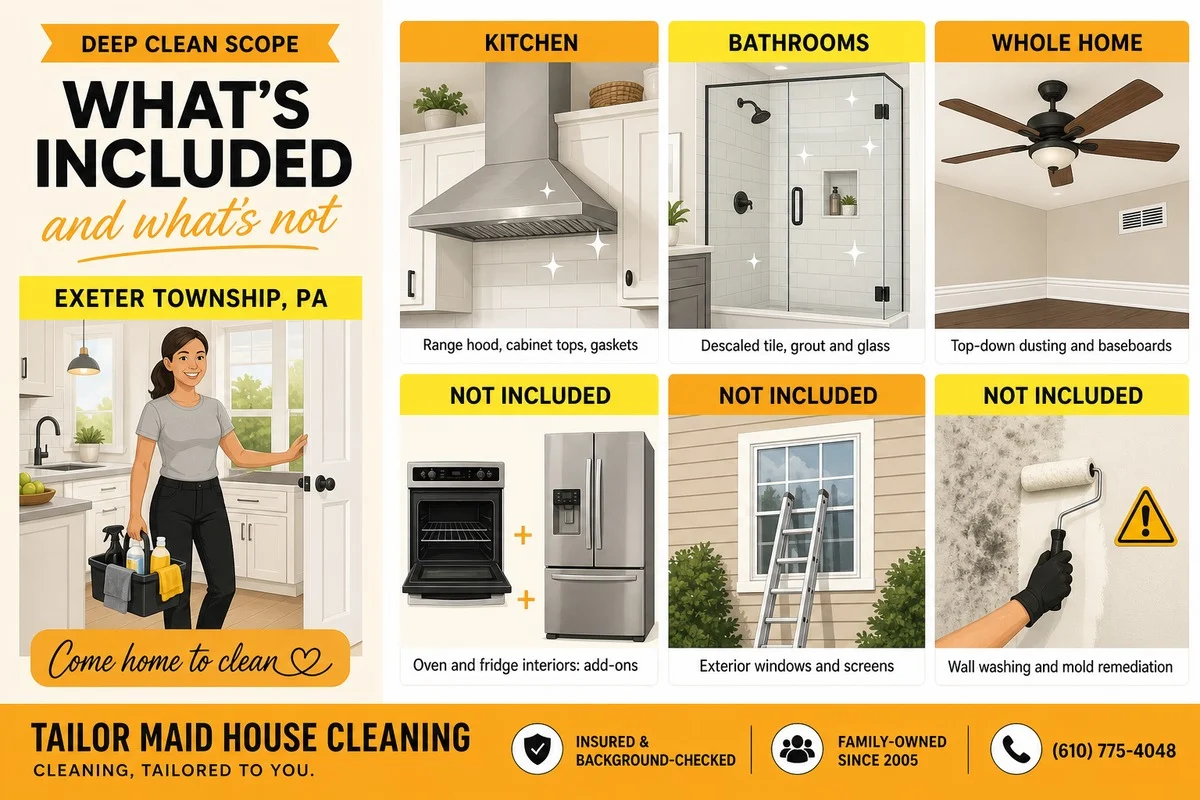 What is included in a deep clean in Exeter Township - Tailor Maid House Cleaning